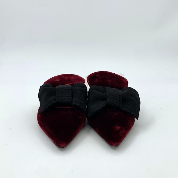 Prada Womens Burgundy Velvet Bow Pointed Toe Slip-On Flats 38.5 - Picture 3 of 9